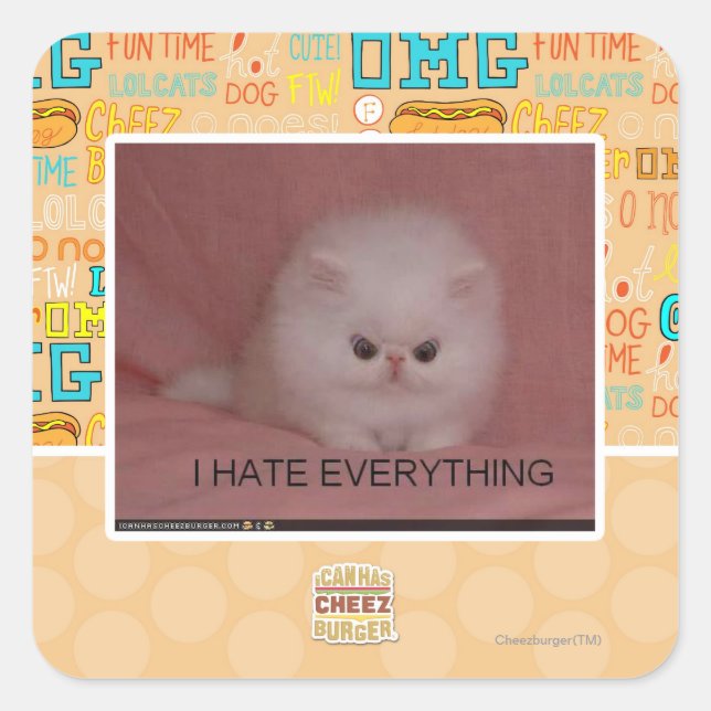 I hate everything square sticker (Front)