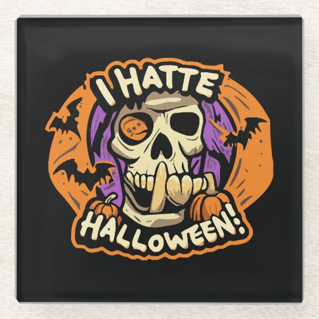 i hate halloween glass coaster (Front)