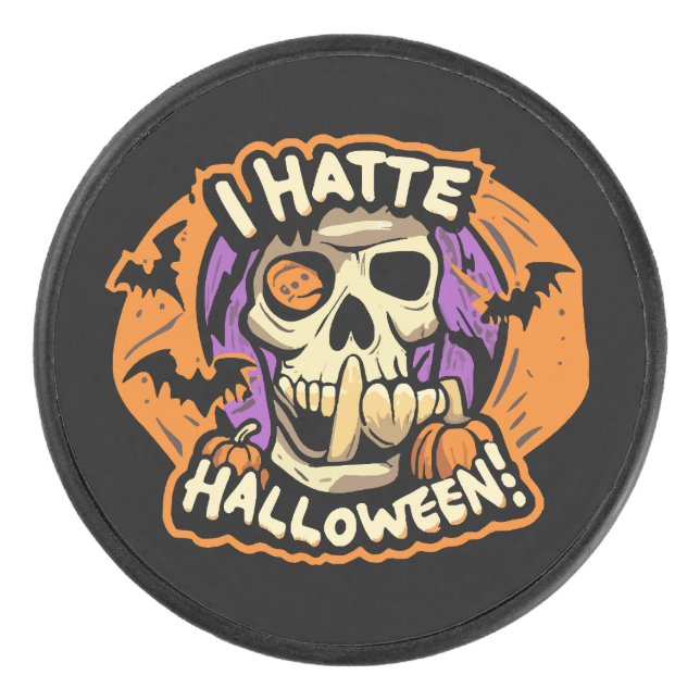 i hate halloween hockey puck (Front)