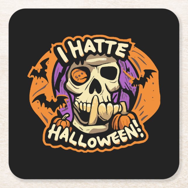 i hate halloween square paper coaster (Front)
