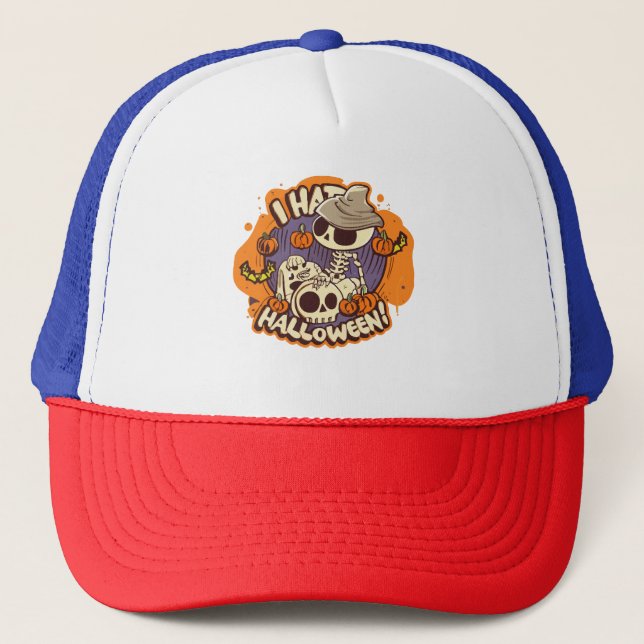 i hate halloween trucker hat (Front)