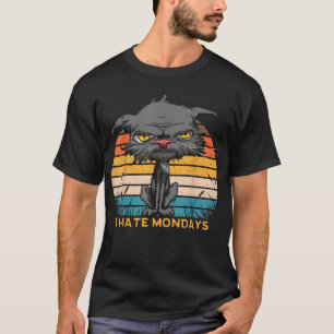 I Hate Mondays Bored Cat Yellow Eyes Retro Vintage T-Shirt