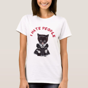 I Hate People - Cat dressed as Wednesday Addams  T-Shirt