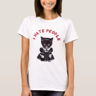 I Hate People - Cat dressed as Wednesday Addams  T-Shirt