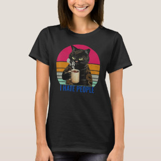 I Hate People Cat Drinking Coffee T-Shirt