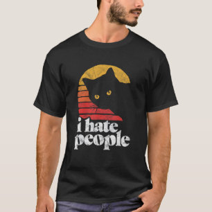 I Hate People Funny Vintage Style Cat Retro Distre T-Shirt