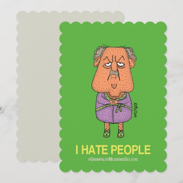 I hate people - grumpy man cartoon green card (Front/Back)