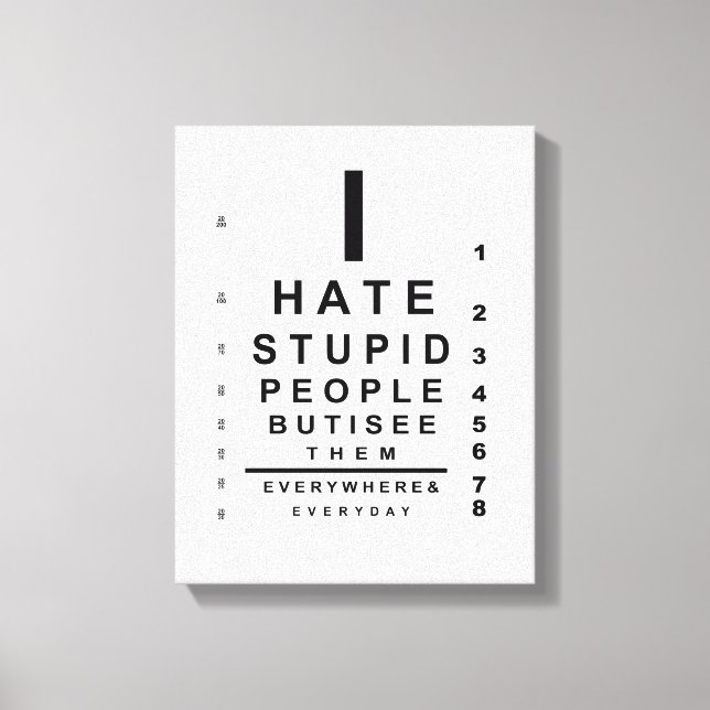 I hate stupid people eye chart canvas print (Front)