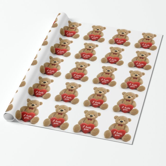 "I hate you" cute teddy bear holding love heart Wrapping Paper (Unrolled)