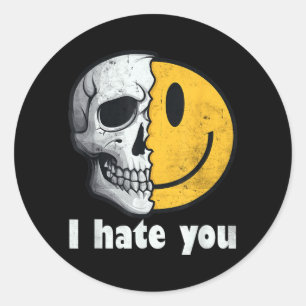 I Hate You Vintage Yellow Happy Smile Face Retro I Classic Round Sticker