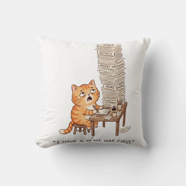 I Have a Plan Nap First Funny Overworked Orange Ca Cushion (Front)