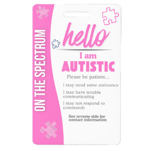 I Have Autism ID Personalised Autistic ID Badge