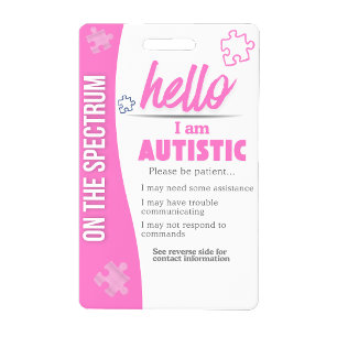 I Have Autism ID Personalised Autistic Name Badge