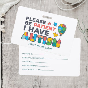 I Have Autism ID Personalised Autistic Name Badge