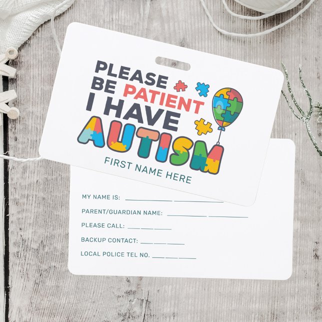 I Have Autism ID Personalised Autistic Name ID Badge (Autism Awareness Puzzles Badge)