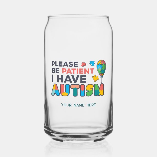 I Have Autism ID Personalised Name Can Glass (Front)