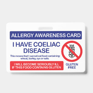 I Have Coeliac Disease Allergy Awareness Card ID Badge