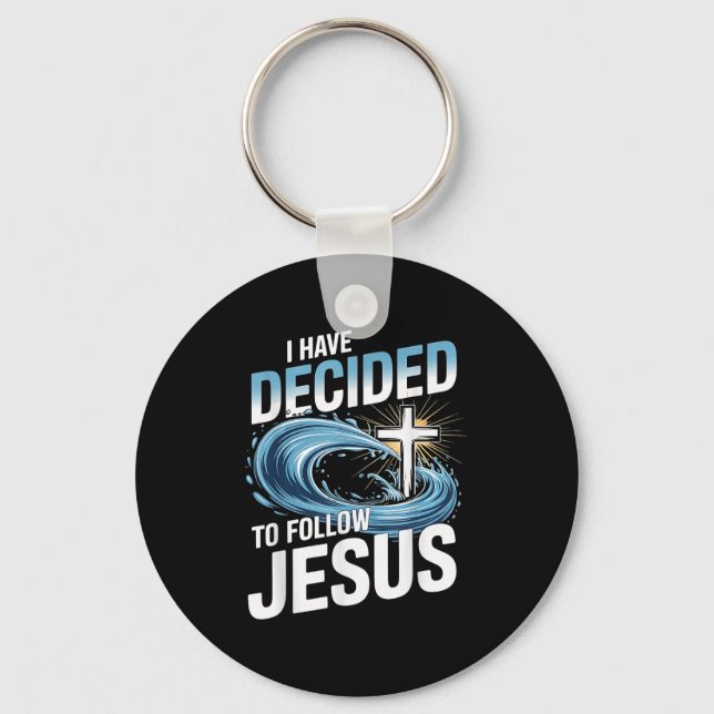 I Have Decided To Follow Jesus Cross Water Wave Ba Key Ring (Front)