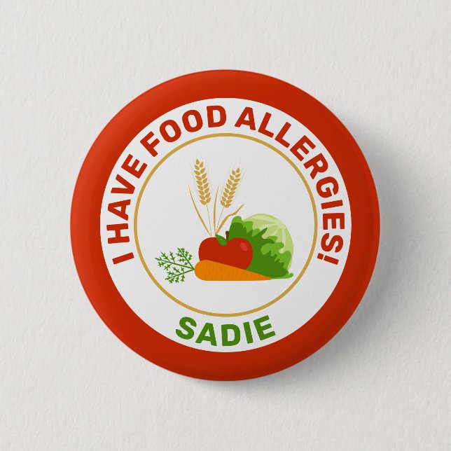 I Have Food Allergies & Name With Cartoon Foods 6 Cm Round Badge (Front)