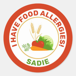 I Have Food Allergies & Name With Cartoon Foods Classic Round Sticker