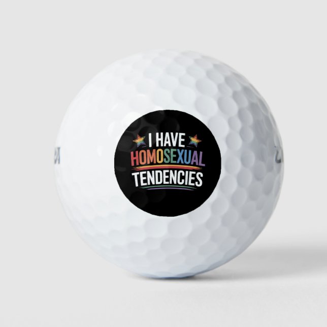 I Have Homosexual Tendencies LGBTQ Pride Rainbow Golf Balls (Front)