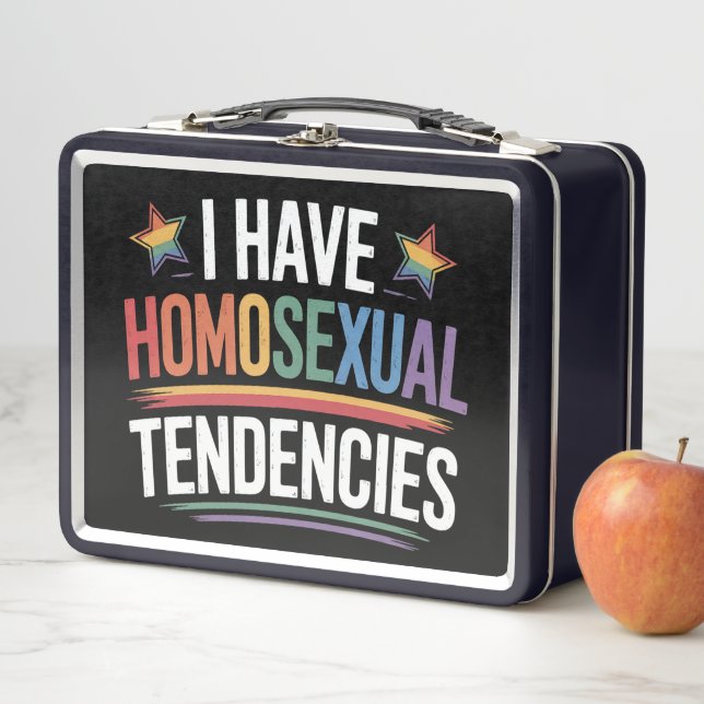 I Have Homosexual Tendencies LGBTQ Pride Rainbow Metal Lunch Box (In Situ)