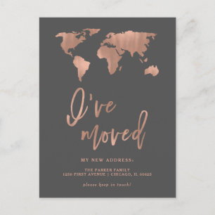 I Have Moved Announcement   Faux Rose Gold Map Postcard