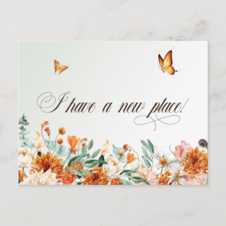 I have moved, summer flowers and butterflies postcard