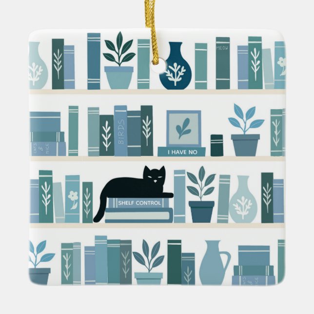 I have no shelf control Bookshelf & Cat Ceramic Ornament (Front)