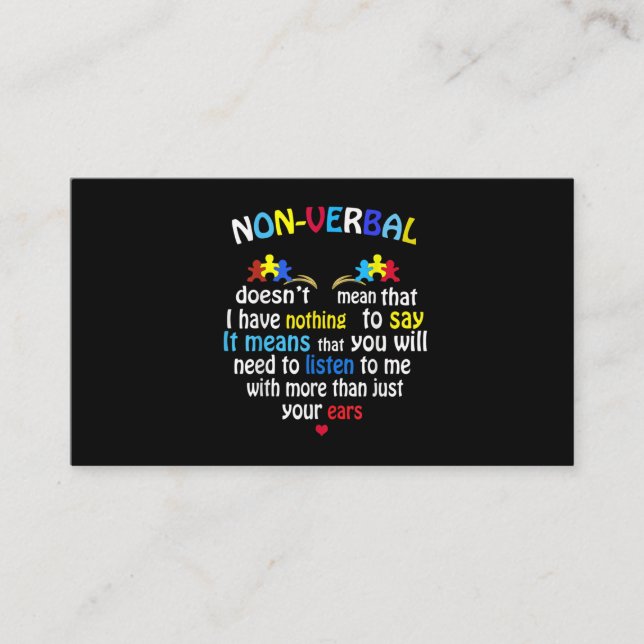 I Have Nonverbal Autism Awareness Puzzle Piece Business Card (Front)
