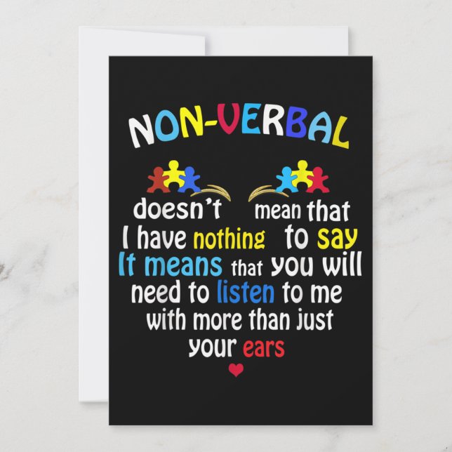 I Have Nonverbal Autism Awareness Puzzle Piece Invitation (Front)