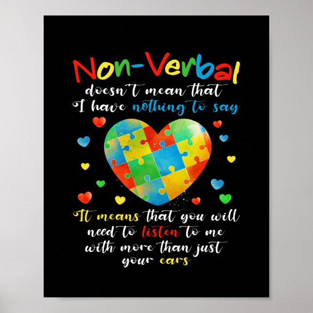 I Have NONVERBAL Autism Awareness Puzzle Piece Poster (Front)
