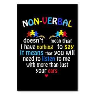 I Have Nonverbal Autism Awareness Puzzle Piece Table Number