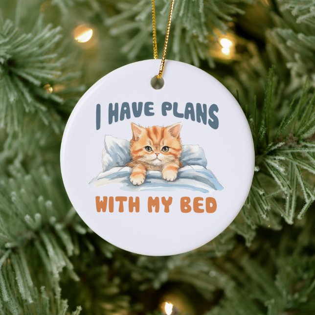 I Have Plans with My Bed – Cosy Orange Cat Ceramic Tree Decoration (Tree)