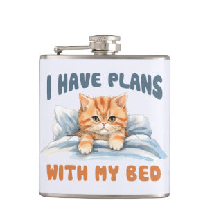 I Have Plans with My Bed – Cosy Orange Cat Hip Flask