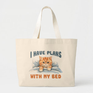 I Have Plans with My Bed – Cosy Orange Cat Large Tote Bag