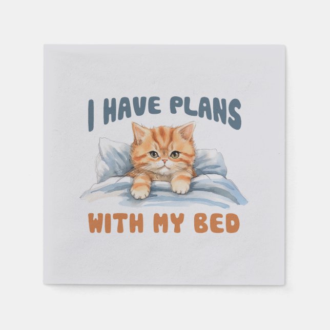 I Have Plans with My Bed – Cosy Orange Cat Napkin (Front)