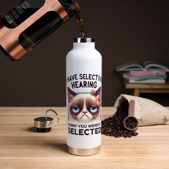 I Have Selective Hearing Funny Cat Lover Gift  Water Bottle (Coffee (Rotated))