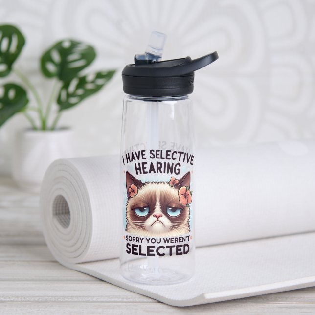 I Have Selective Hearing Funny Cat Lover Gift  Water Bottle (Yoga (Rotated))