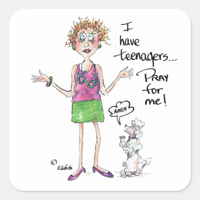 I have teenagers, pray for me can cooler square sticker (Front)