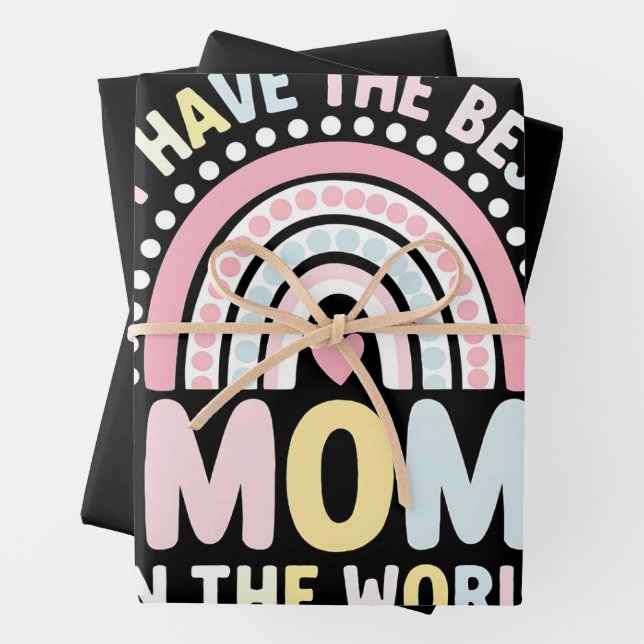 I Have The Best Mum In The World Boho Rainbow Wrapping Paper Sheet (In situ)