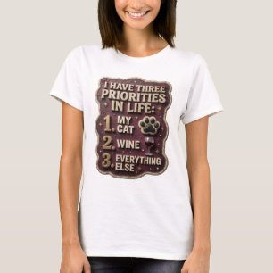 I HAVE THREE PRIORITIES IN LIFE 1 MY CAT 2 WINE v3 T-Shirt