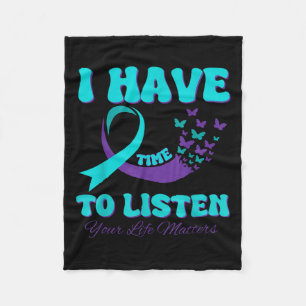 I Have Time To Listen Purple Teal Ribbon Butterfly Fleece Blanket