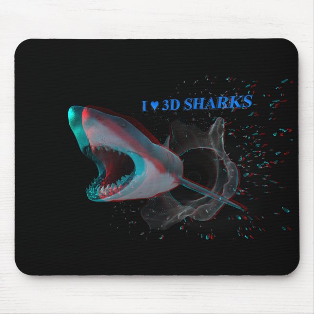 I Heart 3D Sharks Mouse Mat (Front)