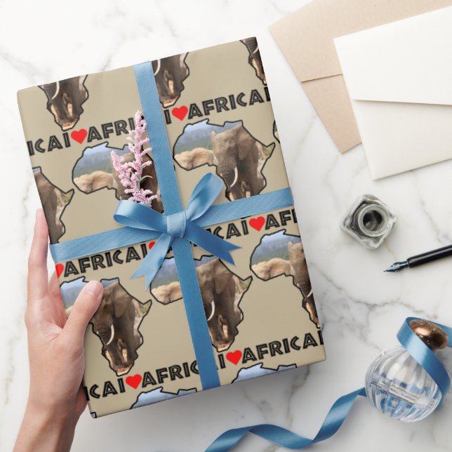 I Heart Africa Map Black Elephant Bull Wrapping Paper (Gifting)