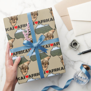 I Heart Africa Map Black Elephant Herd Wrapping Paper