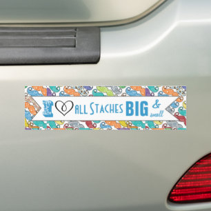 I Heart All Staches Big and Small Moustache Bumper Sticker