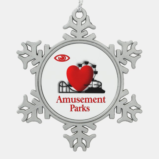 I Heart Amusement Parks Pewter Snowflake Ornament (Front)