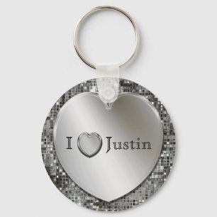 I Heart...Any Name Silver Heart Keychain