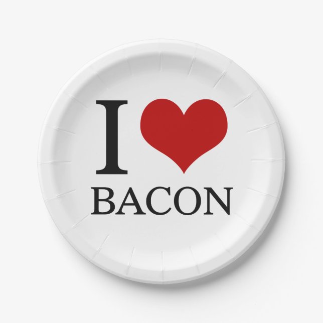 I Heart Bacon Paper Plate (Front)